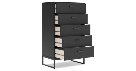 Socalle Twin Panel Platform Bed with Dresser, Chest and 2 Nightstands in Black from Ashley - Luna Furniture