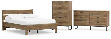 Deanlow Full Platform Panel Bed with Dresser and Chest in Honey from Ashley - Luna Furniture