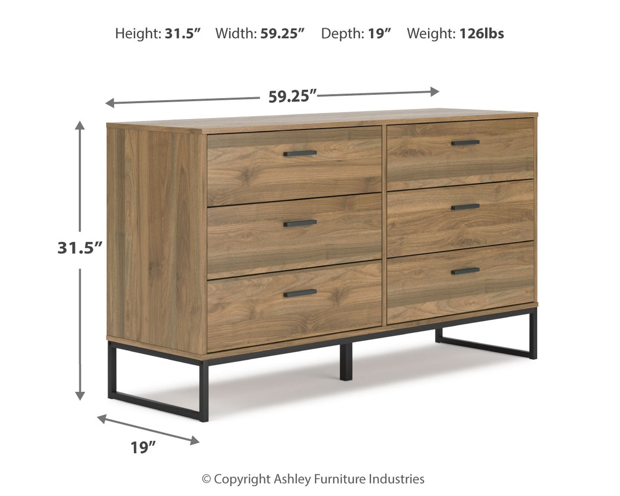 Deanlow Full Panel Headboard with Dresser and Nightstand in Honey from Ashley Furniture - Luna Furniture