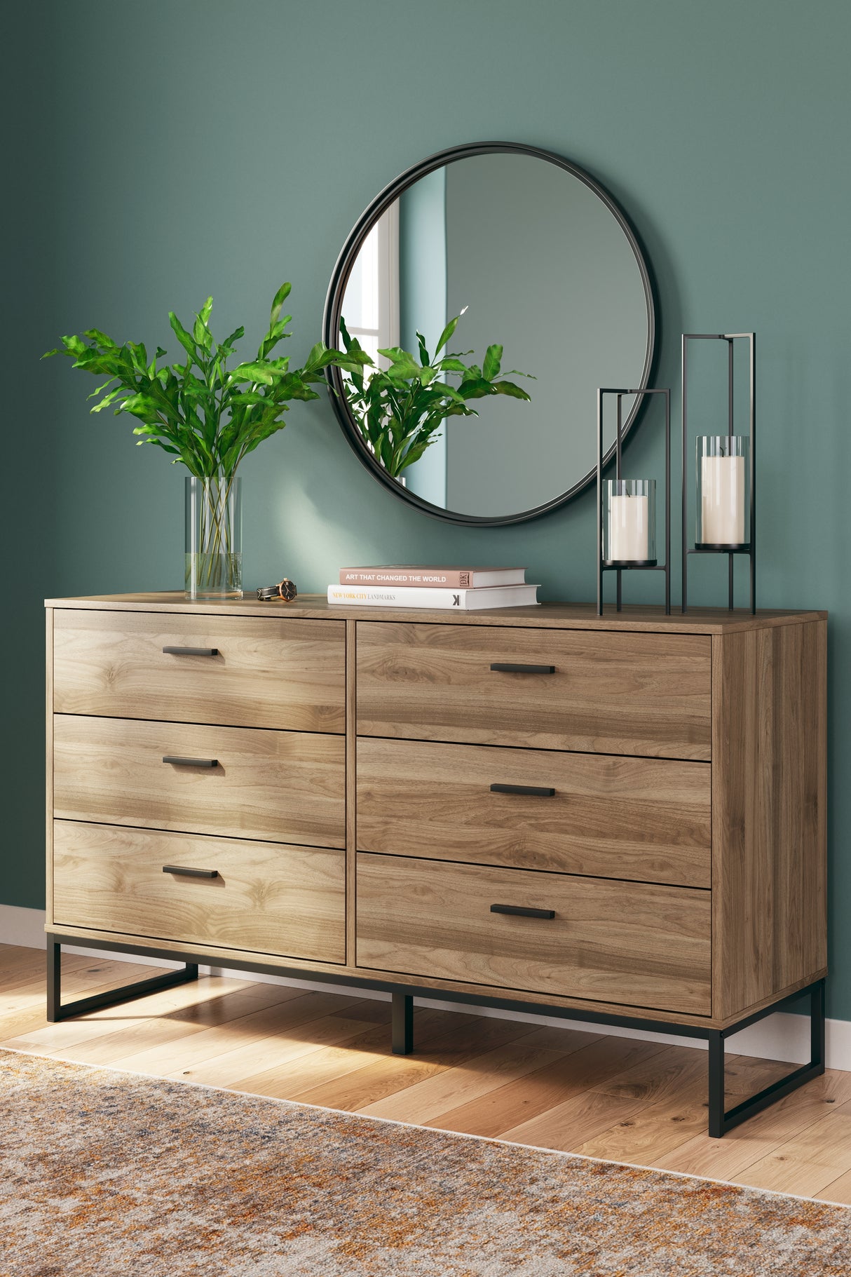 Deanlow Full Panel Headboard with Dresser and Nightstand in Honey from Ashley Furniture - Luna Furniture