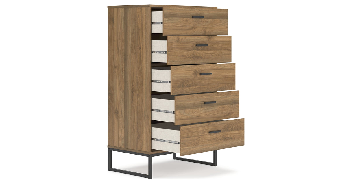 Deanlow Twin Platform Bed with Dresser, Chest and 2 Nightstands in Honey from Ashley - Luna Furniture