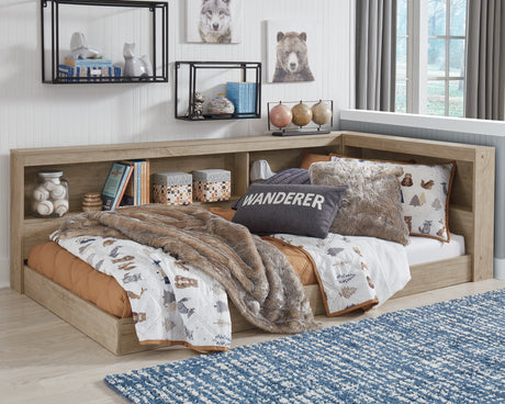 Oliah Natural Twin Bookcase Corner Storage Bed from Ashley - Luna Furniture