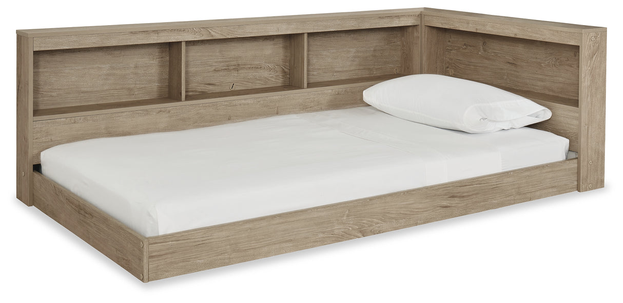 Oliah Natural Twin Bookcase Corner Storage Bed from Ashley Furniture - Luna Furniture