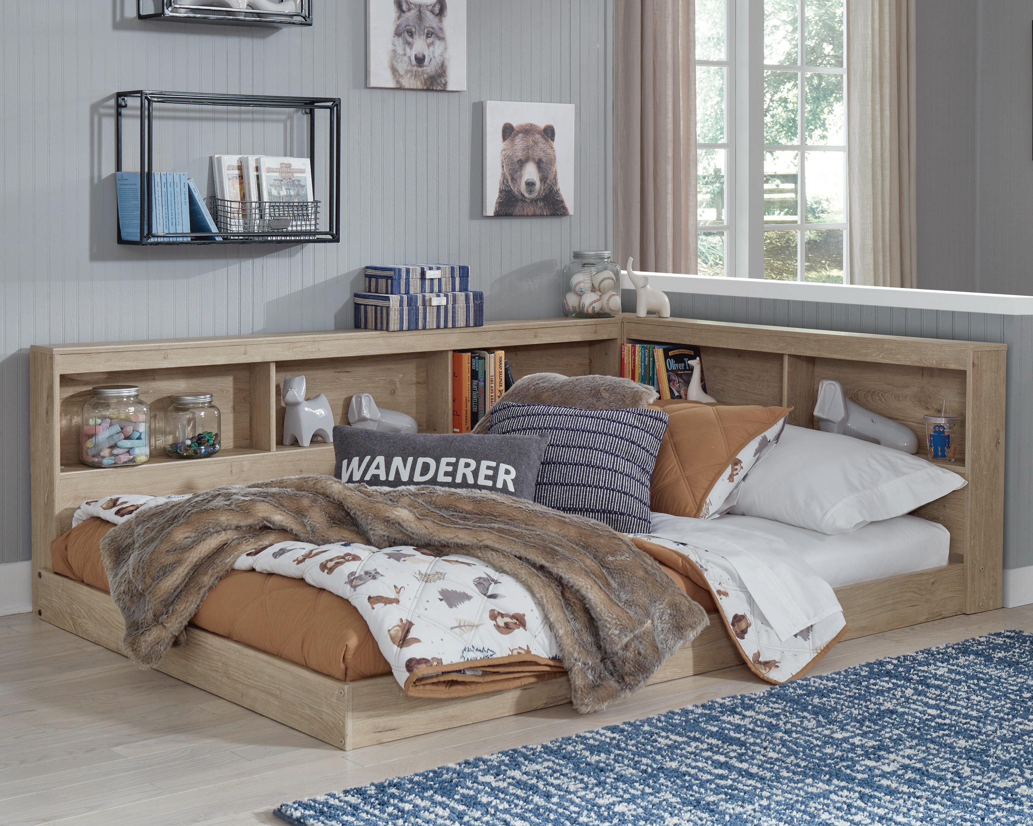 Oliah Natural Full Bookcase Corner Storage Bed – Luna Furniture