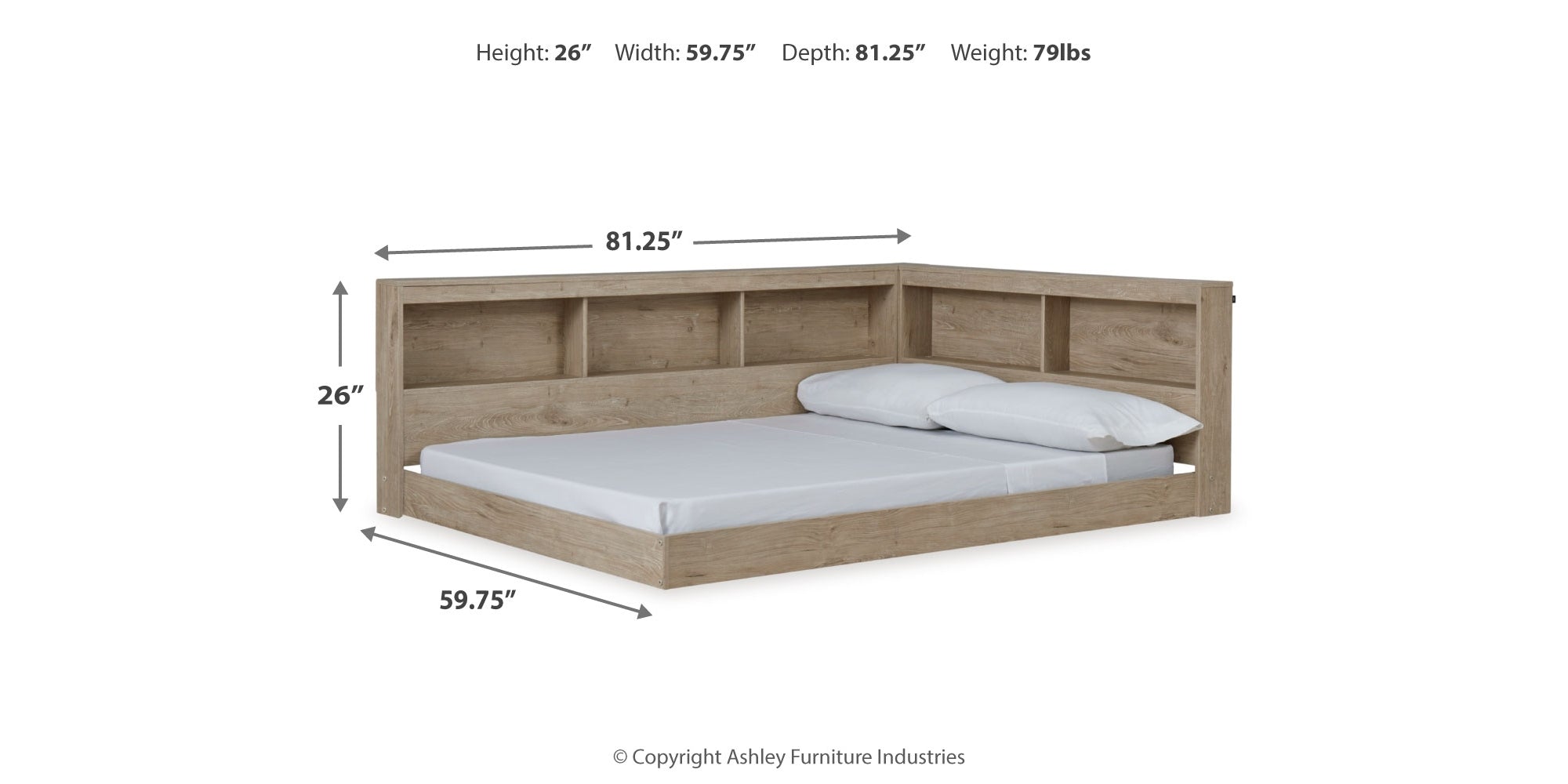 Oliah Natural Full Bookcase Corner Storage Bed – Luna Furniture