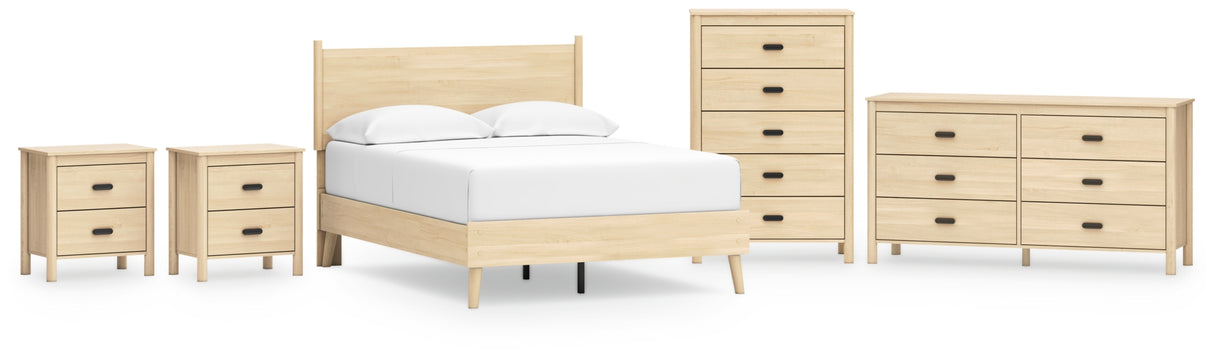 Cabinella Full Platform Panel Bed with Dresser, Chest and 2 Nightstands in Tan from Ashley Furniture - Luna Furniture