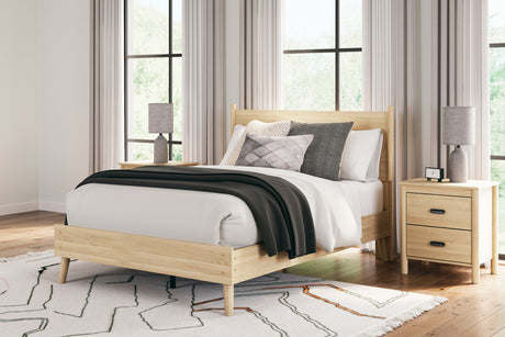 Cabinella Full Platform Bed with 2 Nightstands in Tan from Ashley Furniture - Luna Furniture