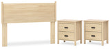 Cabinella Full Panel Headboard with 2 Nightstands in Tan from Ashley Furniture - Luna Furniture