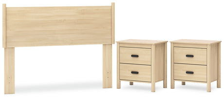 Cabinella Full Panel Headboard with 2 Nightstands in Tan from Ashley Furniture - Luna Furniture