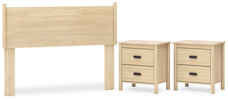 Cabinella Full Panel Headboard with 2 Nightstands in Tan from Ashley Furniture - Luna Furniture