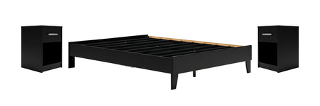 Finch Black Queen Platform Bed with 2 Nightstands from Ashley Furniture - Luna Furniture
