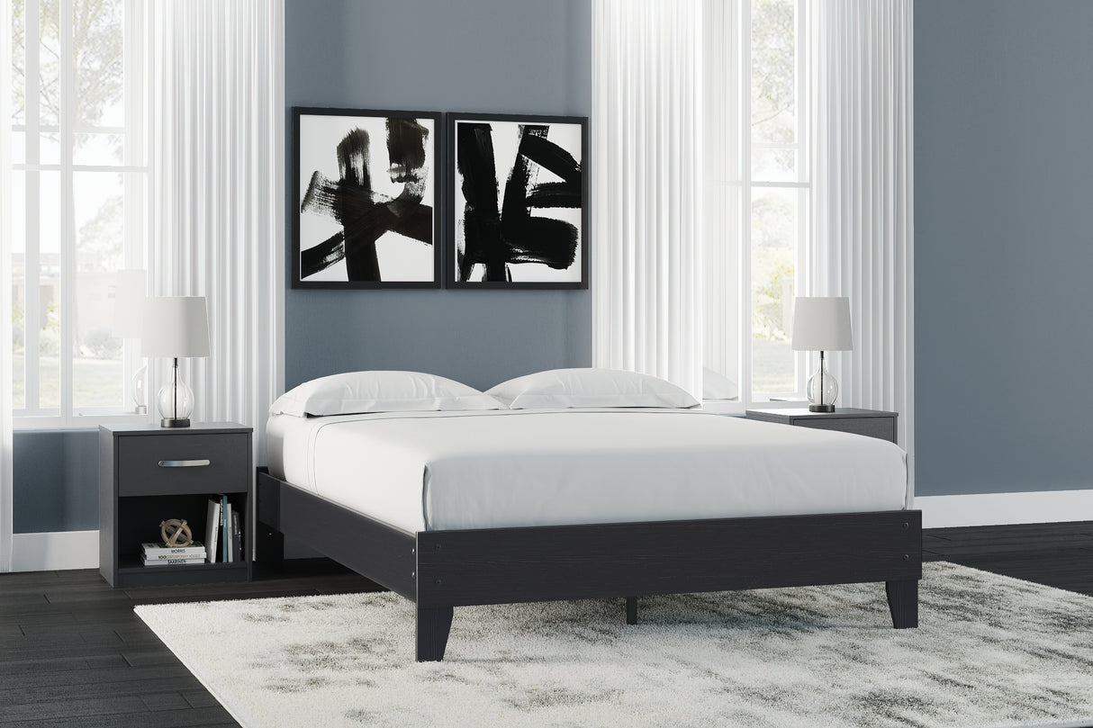 Finch Queen Platform Bed with 2 Nightstands in Black from Ashley - Luna Furniture