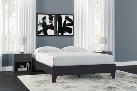 Finch Queen Platform Bed with 2 Nightstands in Black from Ashley - Luna Furniture