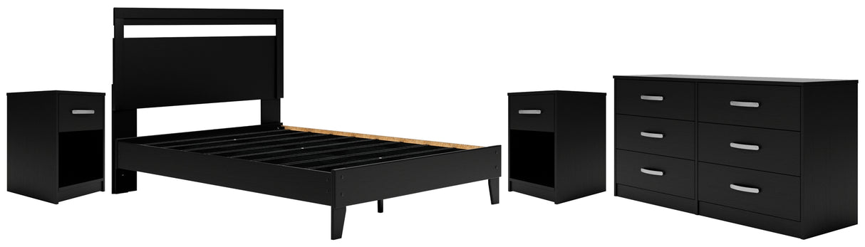 Finch Black/Brown Queen Panel Platform Bed with Dresser and 2 Nightstands from Ashley Furniture - Luna Furniture