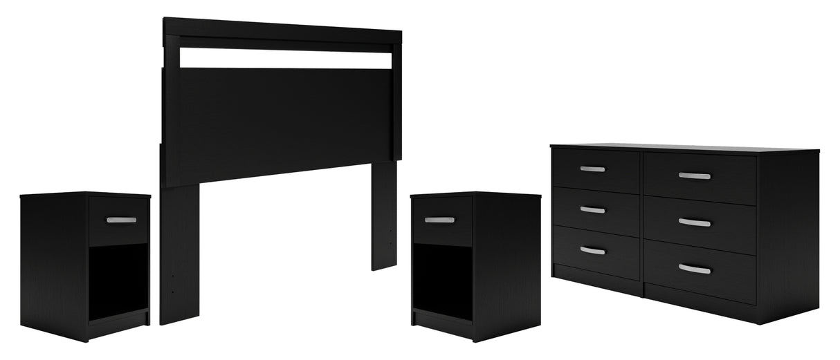 Finch Black Queen Panel Headboard with Dresser and 2 Nightstands from Ashley Furniture - Luna Furniture