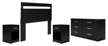 Finch Black Queen Panel Headboard with Dresser and 2 Nightstands from Ashley Furniture - Luna Furniture