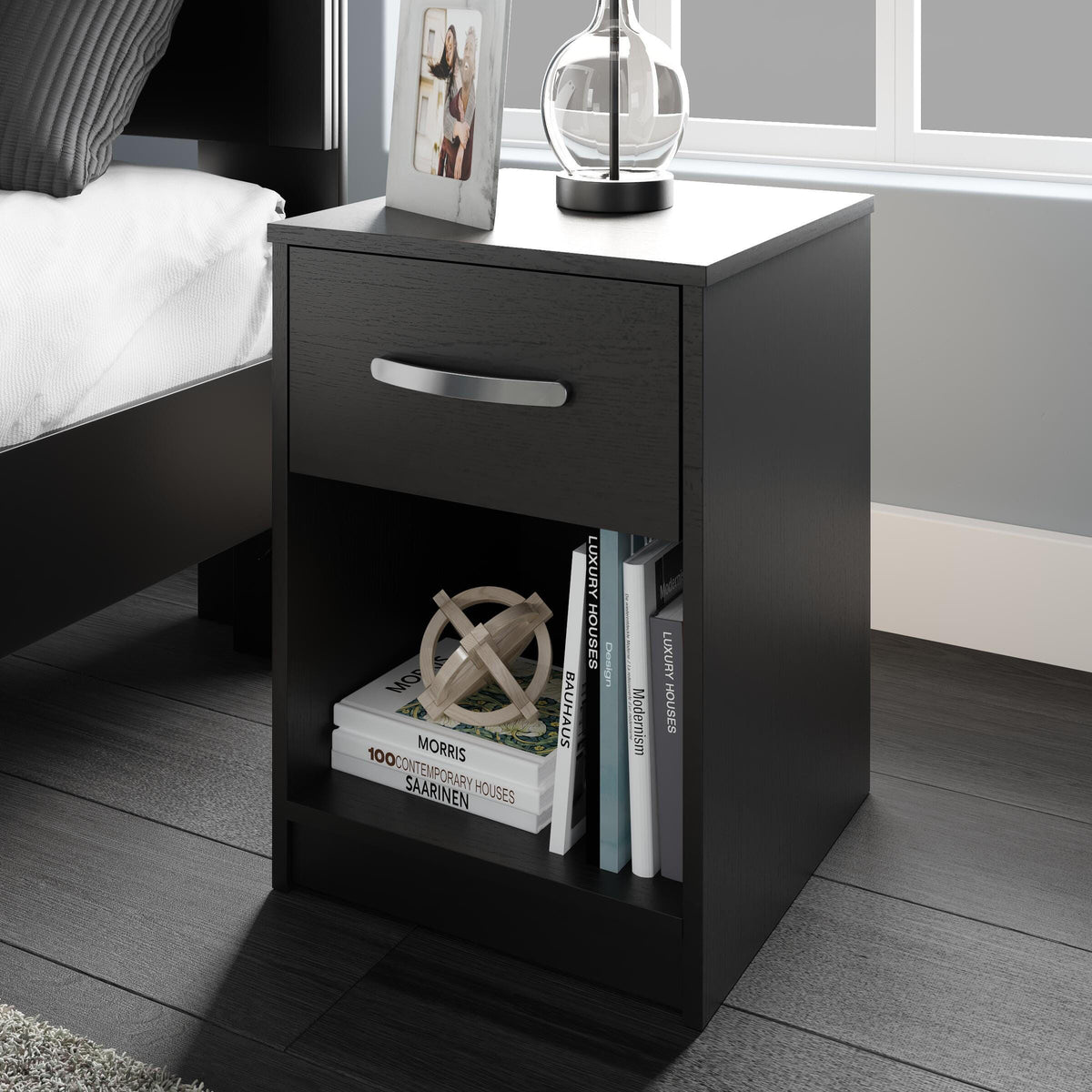 Finch Black Nightstand from Ashley - Luna Furniture