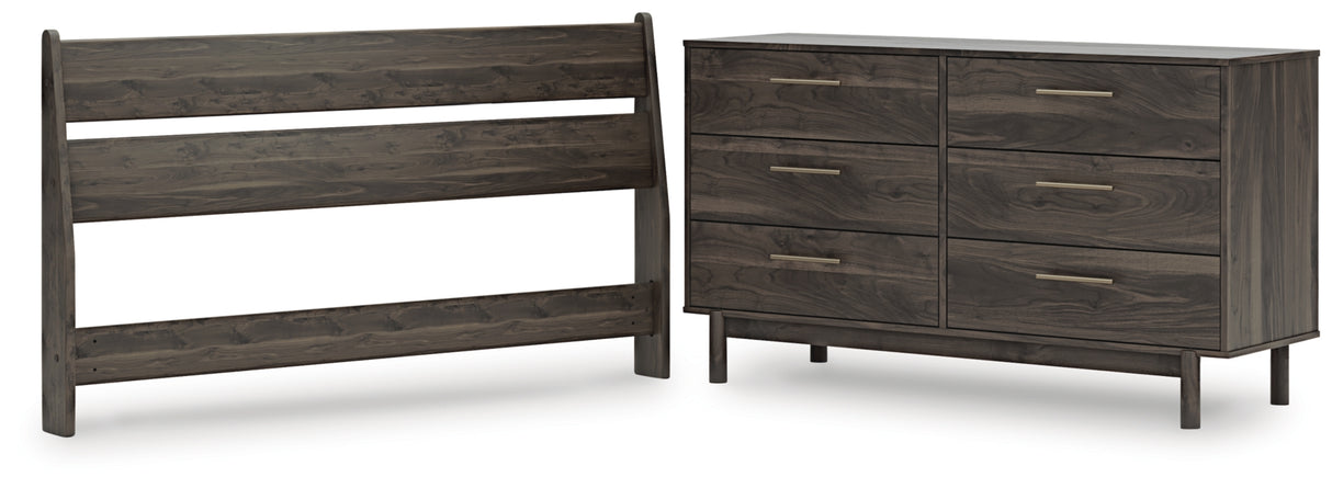 Calverson Mocha Queen Panel Headboard with Dresser from Ashley Furniture - Luna Furniture