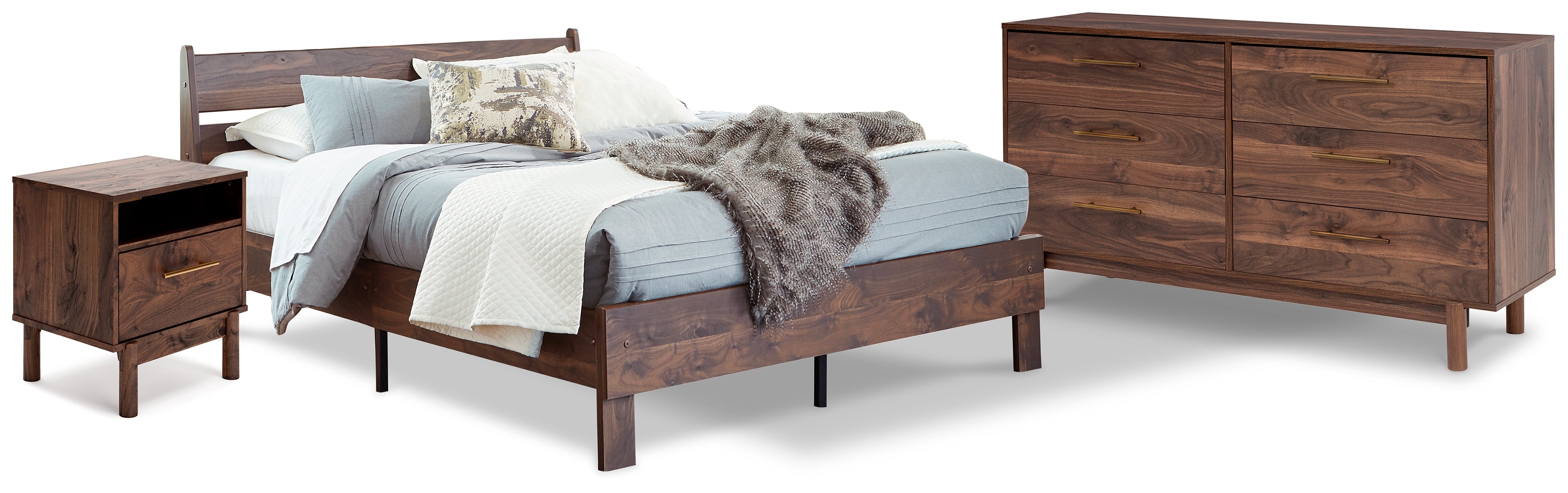 Ashley Calverson Mocha Queen Panel Platform Bed with Dresser and