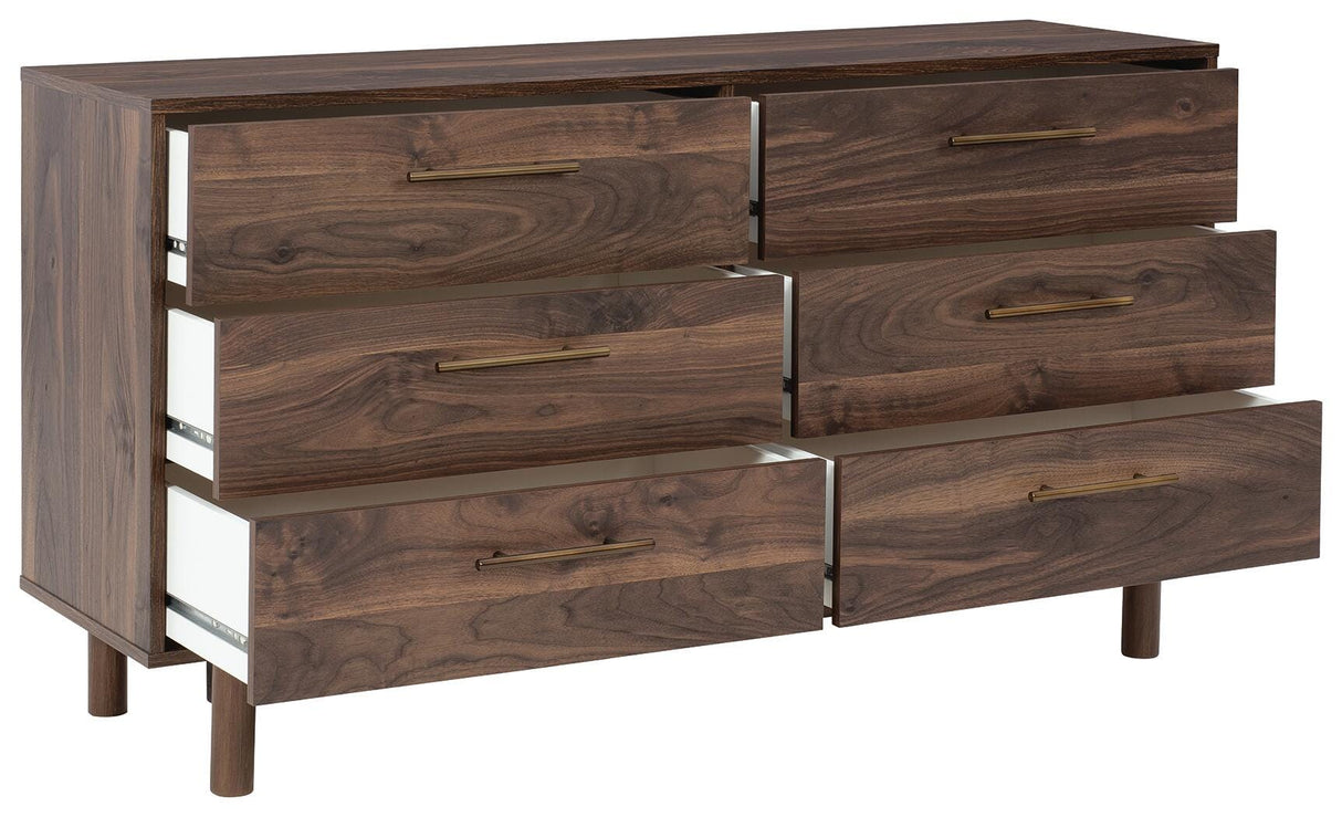 Calverson Mocha Queen Panel Platform Bed with Dresser and Nightstand from Ashley Furniture - Luna Furniture