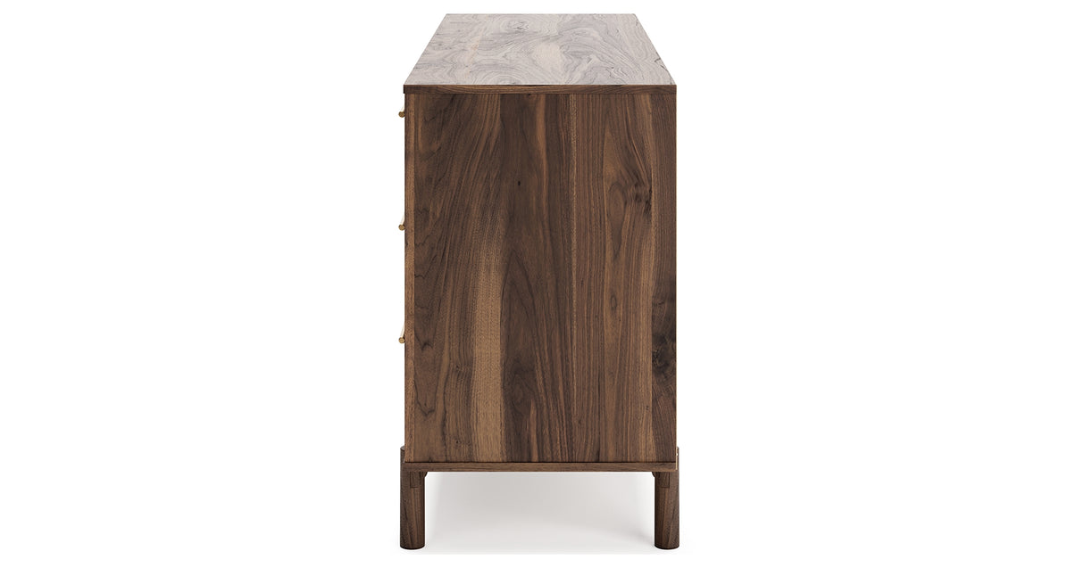 Calverson Mocha Queen Panel Headboard with Dresser, Chest and Nightstand from Ashley Furniture - Luna Furniture