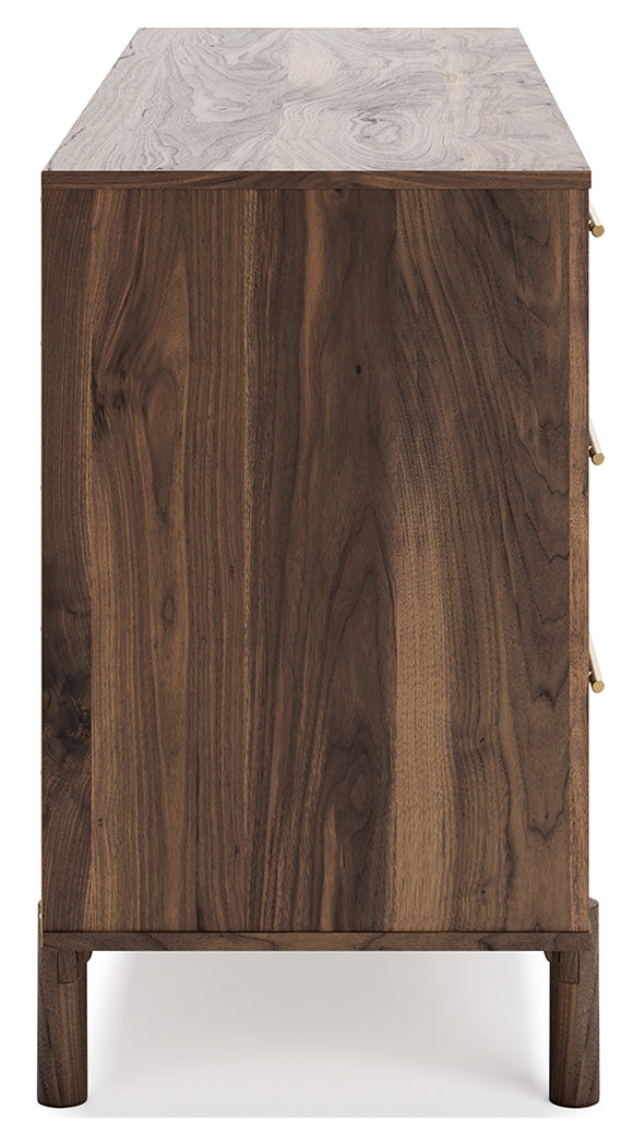 Calverson Mocha Queen Panel Platform Bed with Dresser and Nightstand from Ashley - Luna Furniture