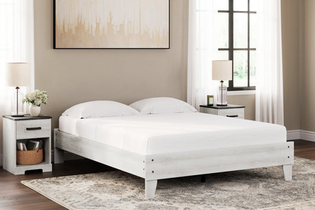 Shawburn Queen Platform Bed with 2 Nightstands in Whitewash from Ashley Furniture - Luna Furniture