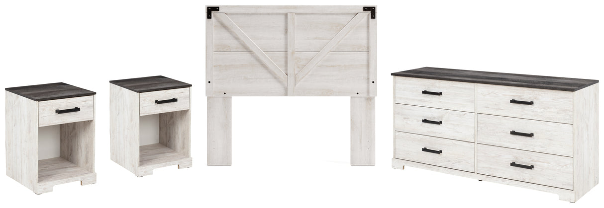 Shawburn Full Panel Headboard Bed with Dresser and 2 Nightstands in Whitewash from Ashley Furniture - Luna Furniture