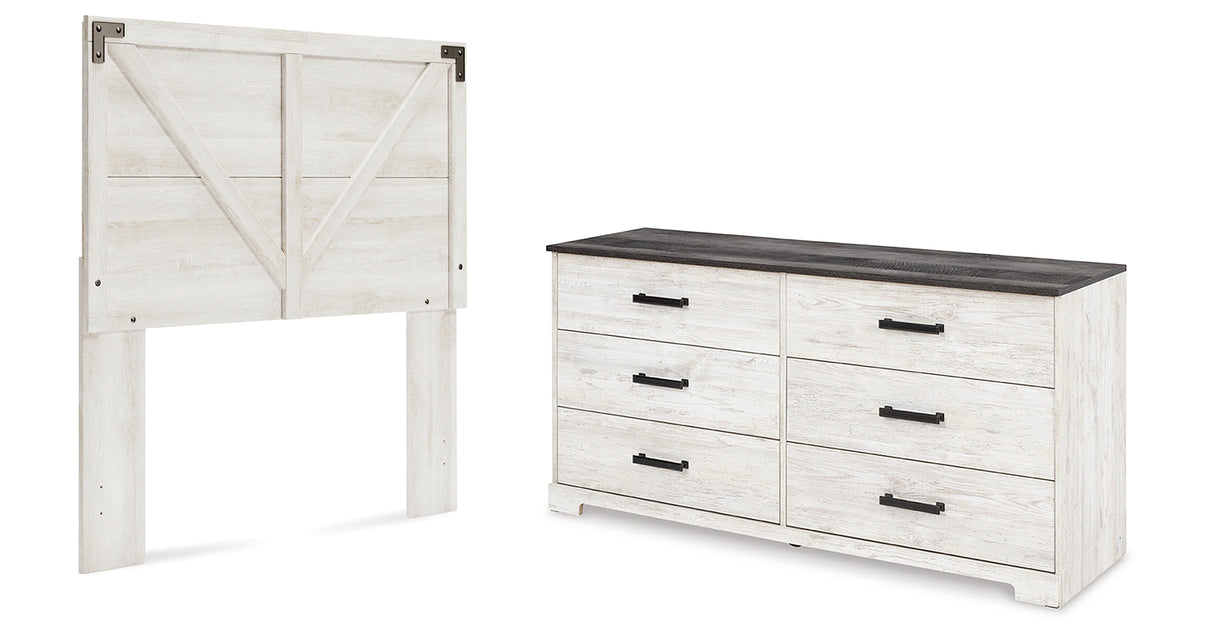 Shawburn Full Panel Headboard with Dresser in Whitewash from Ashley - Luna Furniture