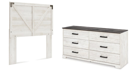 Shawburn Full Panel Headboard with Dresser in Whitewash from Ashley - Luna Furniture