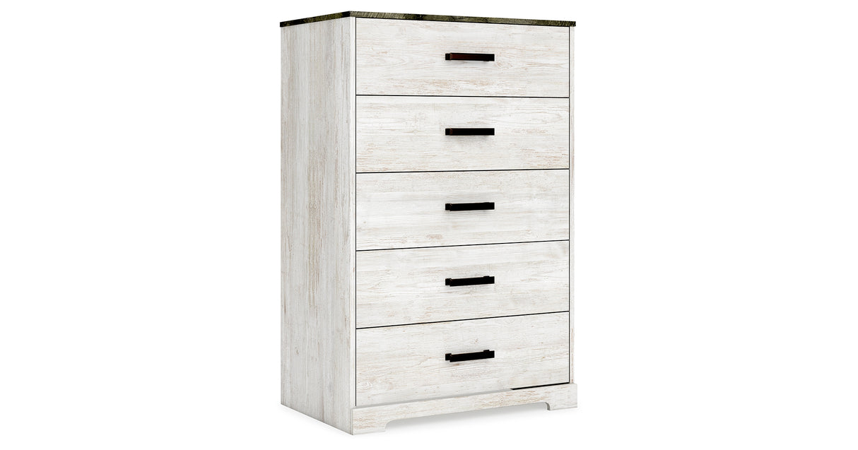 Shawburn Full Platform Bed with Dresser, Chest and 2 Nightstands in Whitewash from Ashley Furniture - Luna Furniture