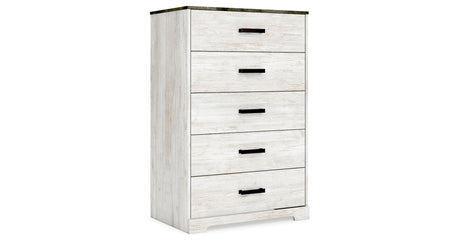 Shawburn Full Platform Bed with Dresser, Chest and Nightstand in White/Dark Charcoal Gray from Ashley Furniture - Luna Furniture