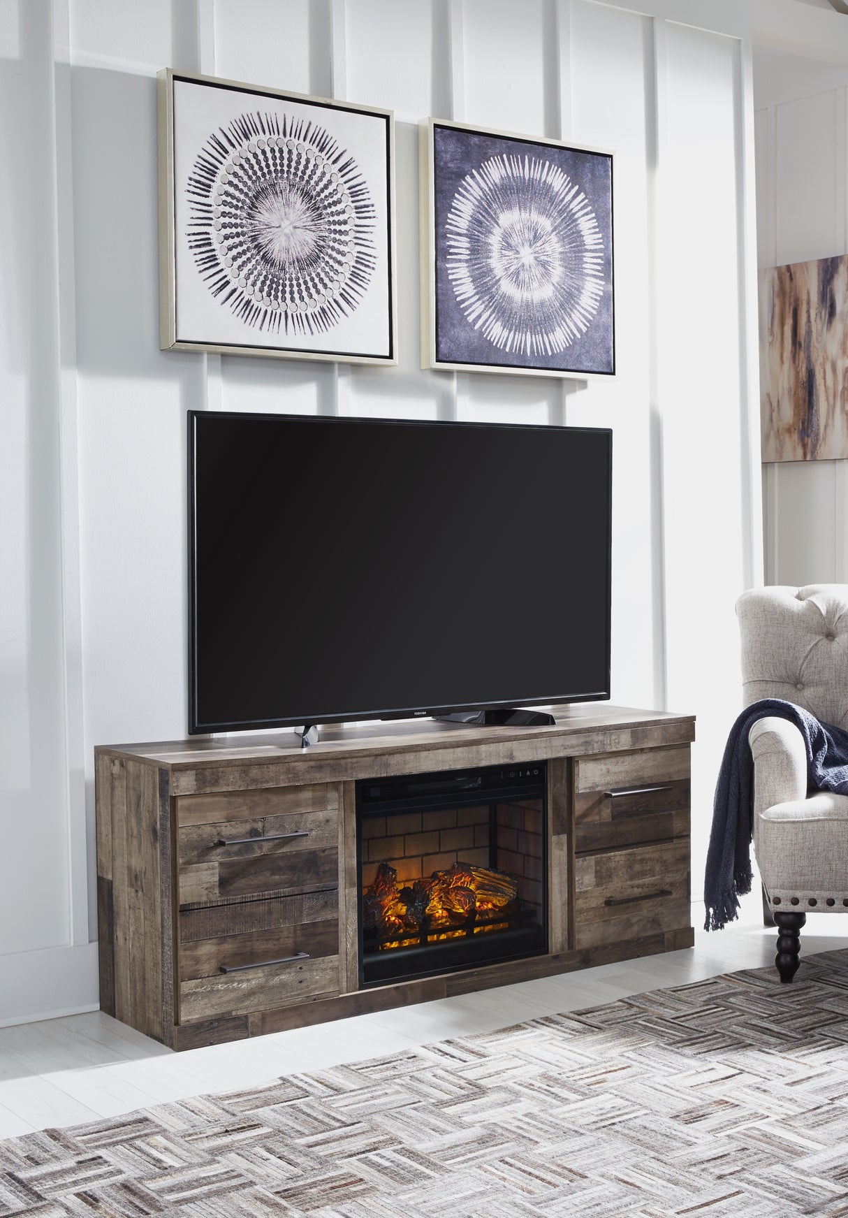 Derekson Multi Gray TV Stand with Electric Fireplace from Ashley Furniture - Luna Furniture