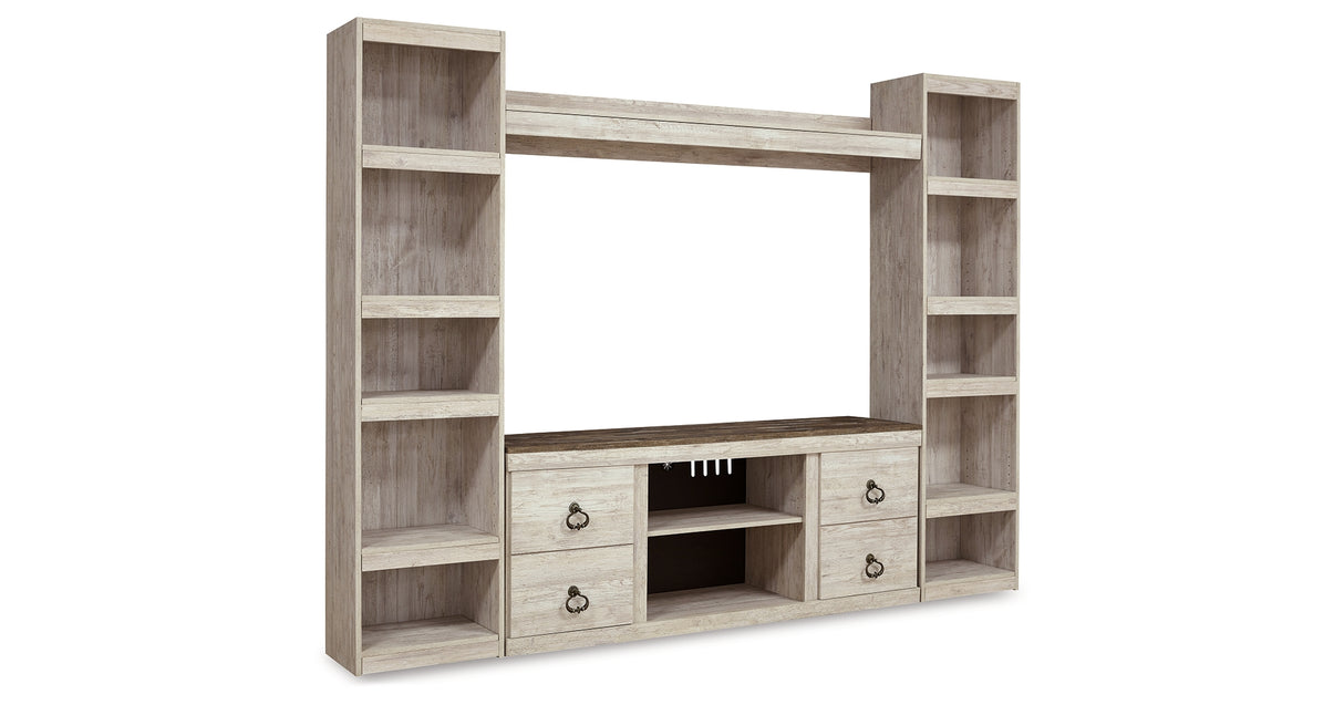 Willowton Whitewash 4-Piece Entertainment Center from Ashley - Luna Furniture