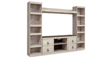Willowton Whitewash 4-Piece Entertainment Center from Ashley - Luna Furniture