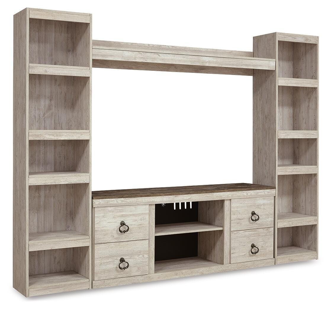 Willowton Whitewash 4-Piece Entertainment Center from Ashley - Luna Furniture