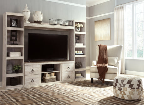 Willowton Whitewash 4-Piece Entertainment Center from Ashley - Luna Furniture