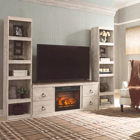Willowton Whitewash 3-Piece Entertainment Center with Electric Fireplace from Ashley - Luna Furniture