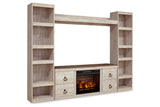 Willowton Whitewash 4-Piece Entertainment Center with Electric Fireplace from Ashley - Luna Furniture