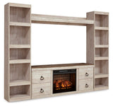 Willowton Whitewash 4-Piece Entertainment Center with Electric Fireplace from Ashley - Luna Furniture