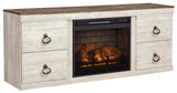 Willowton Whitewash TV Stand with Electric Fireplace from Ashley - Luna Furniture