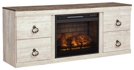 Willowton Whitewash TV Stand with Electric Fireplace from Ashley - Luna Furniture