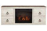 Willowton Whitewash 4-Piece Entertainment Center with Electric Fireplace from Ashley - Luna Furniture