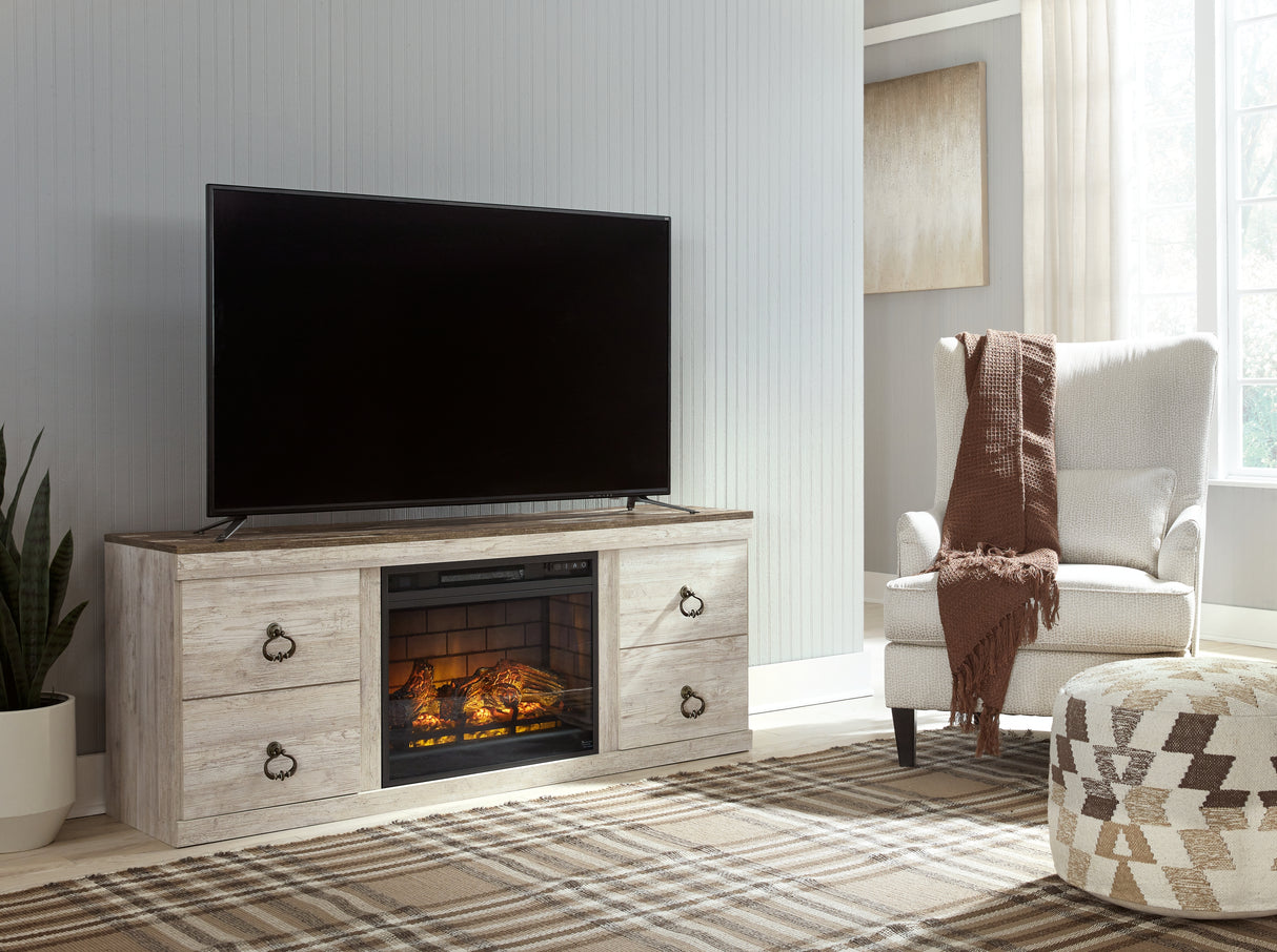Willowton Whitewash TV Stand with Electric Fireplace from Ashley - Luna Furniture