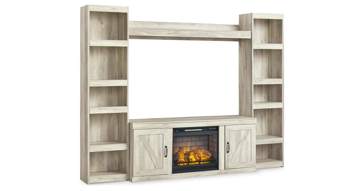 Bellaby Whitewash 4-Piece Entertainment Center with Electric Fireplace from Ashley - Luna Furniture