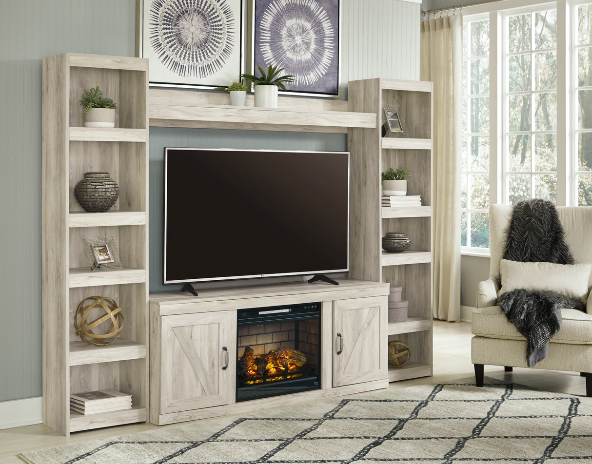 Bellaby Whitewash 4-Piece Entertainment Center with Electric Fireplace from Ashley - Luna Furniture
