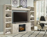Bellaby Whitewash 4-Piece Entertainment Center with Electric Fireplace from Ashley - Luna Furniture