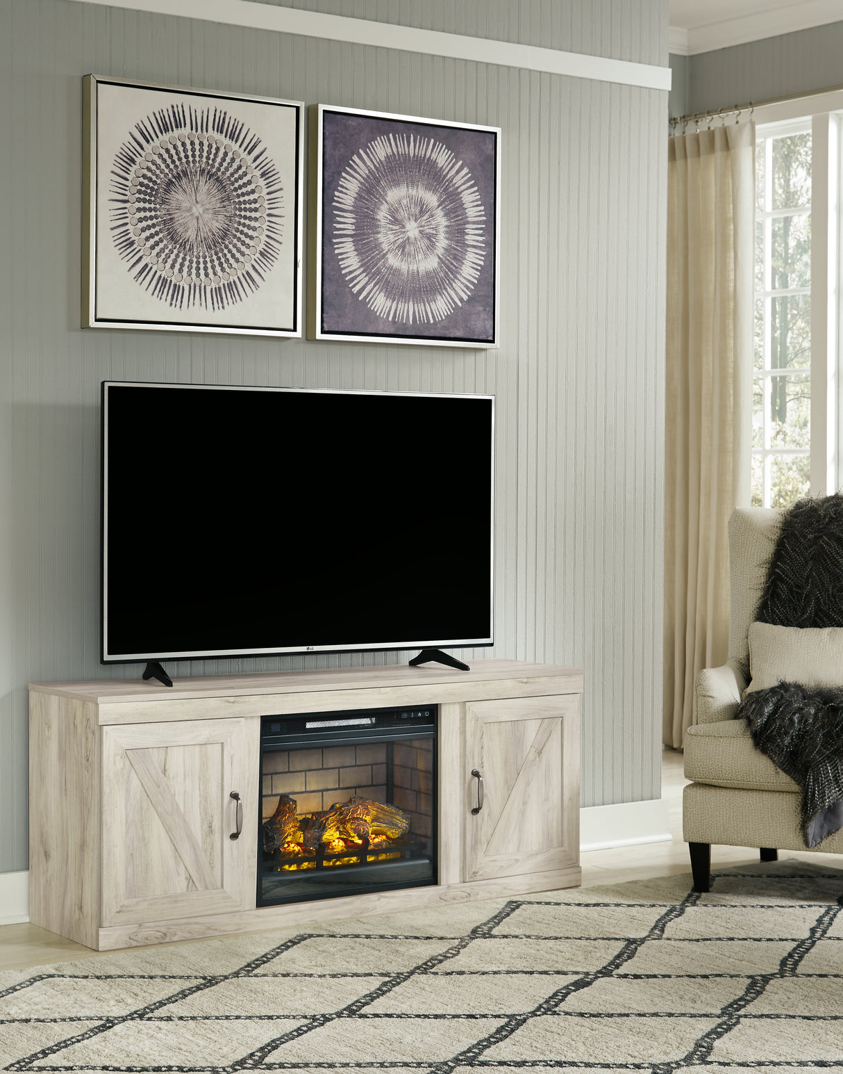 Bellaby Whitewash TV Stand with Electric Fireplace from Ashley - Luna Furniture