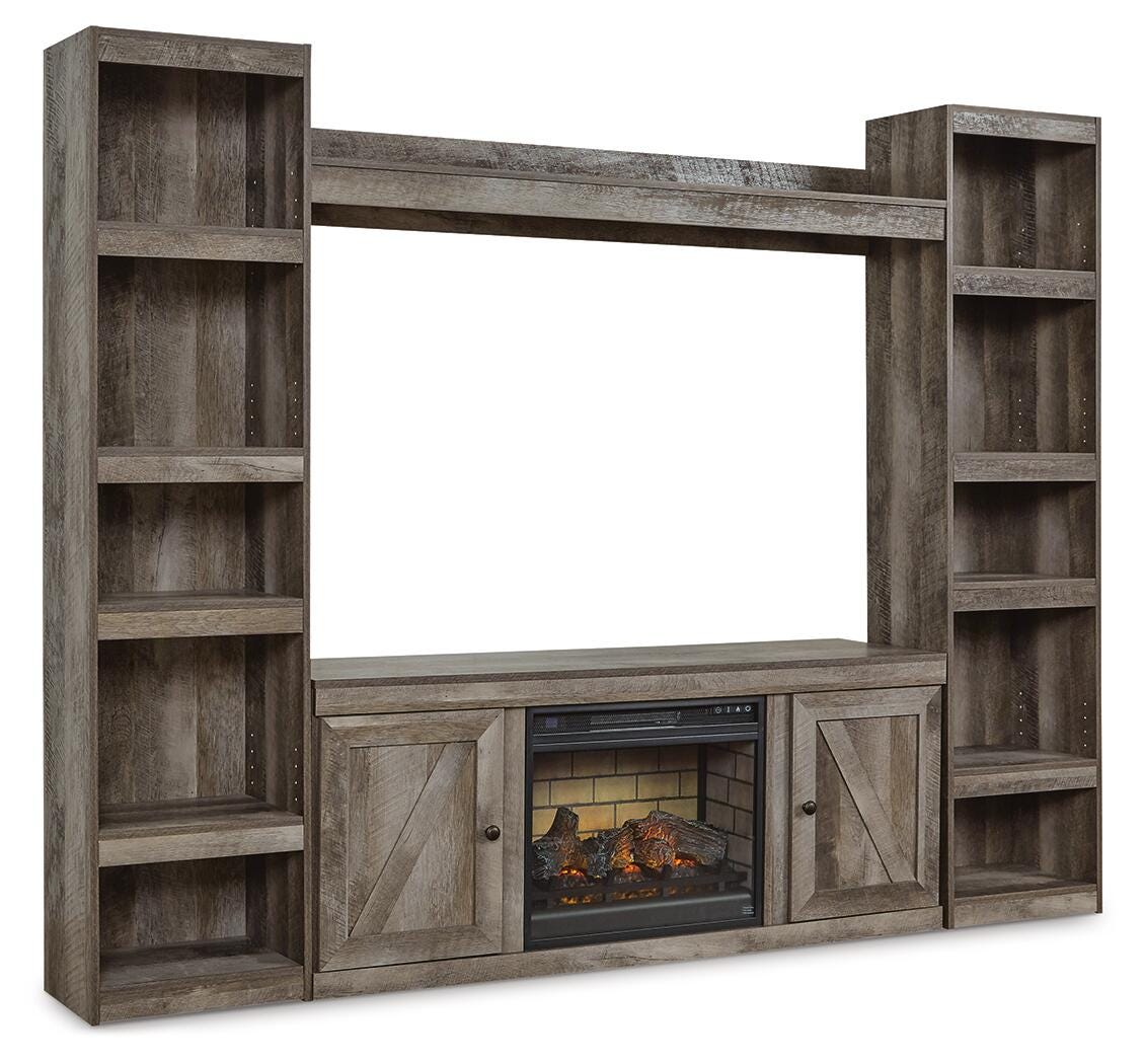 Wynnlow Gray 4-Piece Entertainment Center with Electric Fireplace from Ashley Furniture - Luna Furniture