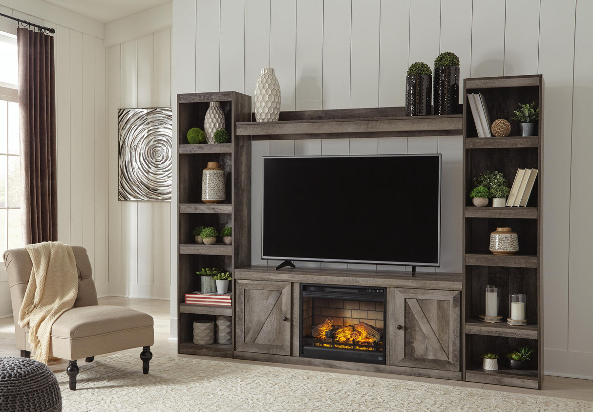 Wynnlow Gray 4-Piece Entertainment Center with Electric Fireplace from Ashley Furniture - Luna Furniture